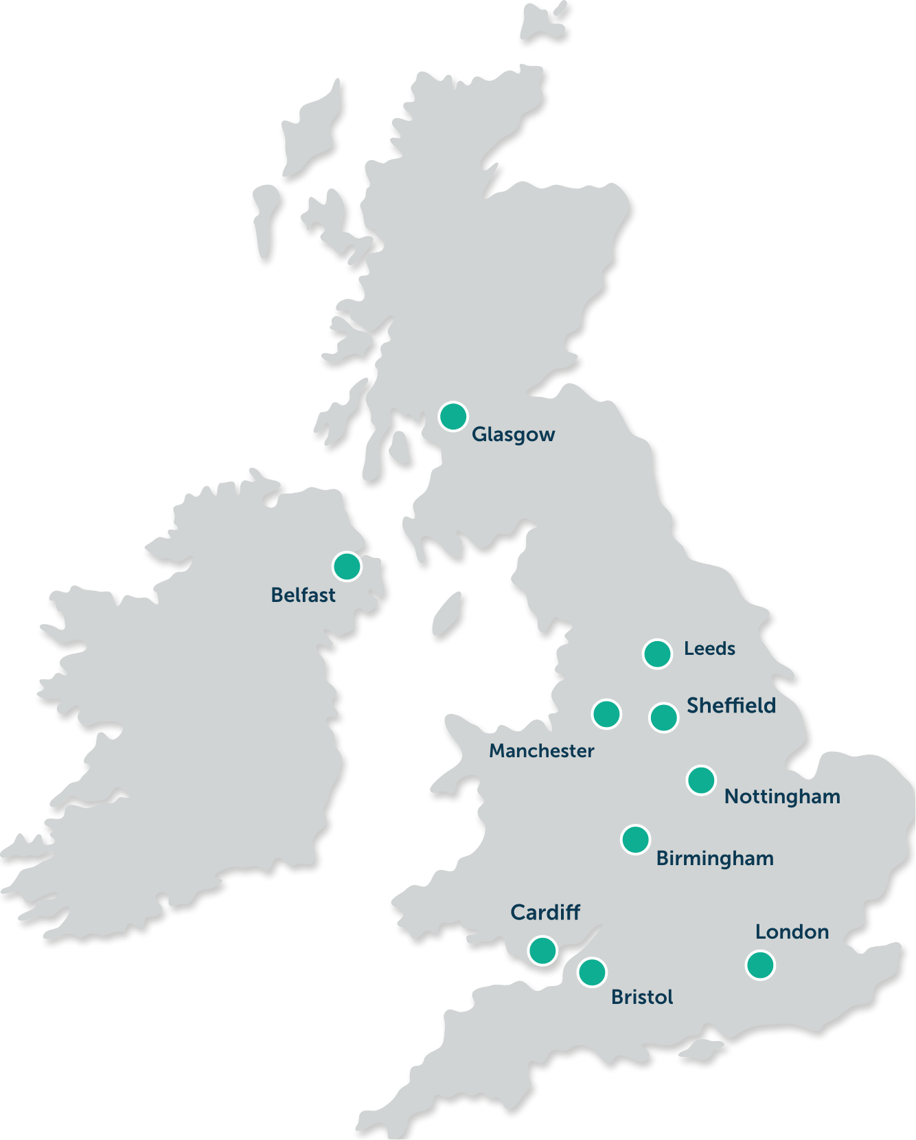 Map of the UK with SJP locations